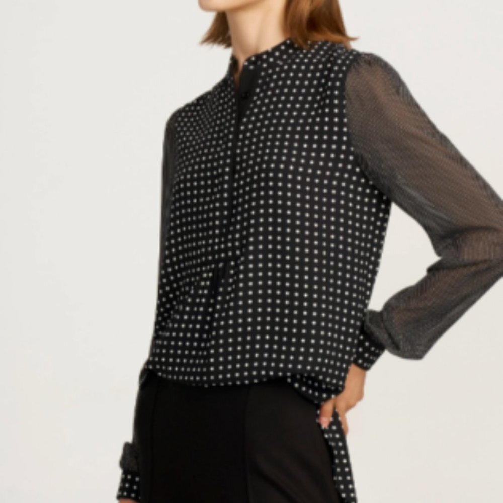 Anne Klein Long Sleeve Mini Dot Blouse